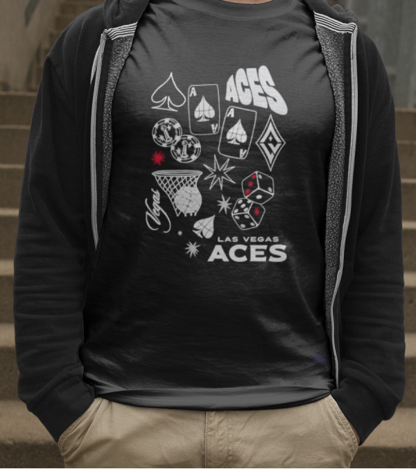 Las Vegas Aces Playing Cards Dice Basketball Hoop Casino Elements T-Shirt