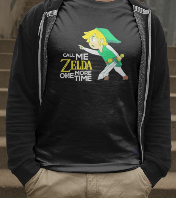 Call Me Zelda One More Time With Green-Capped Blonde Sword Character T-Shirt