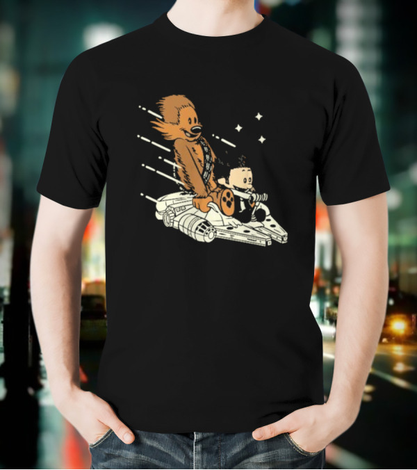 Less Than 12 Parsecs Chewbacca And Calvin Style Space Adventure T-Shirt