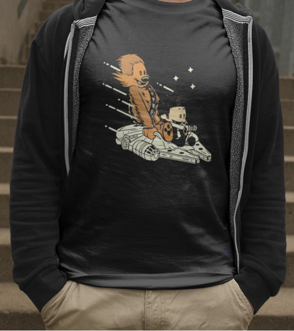Less Than 12 Parsecs Chewbacca And Calvin Style Space Adventure T-Shirt
