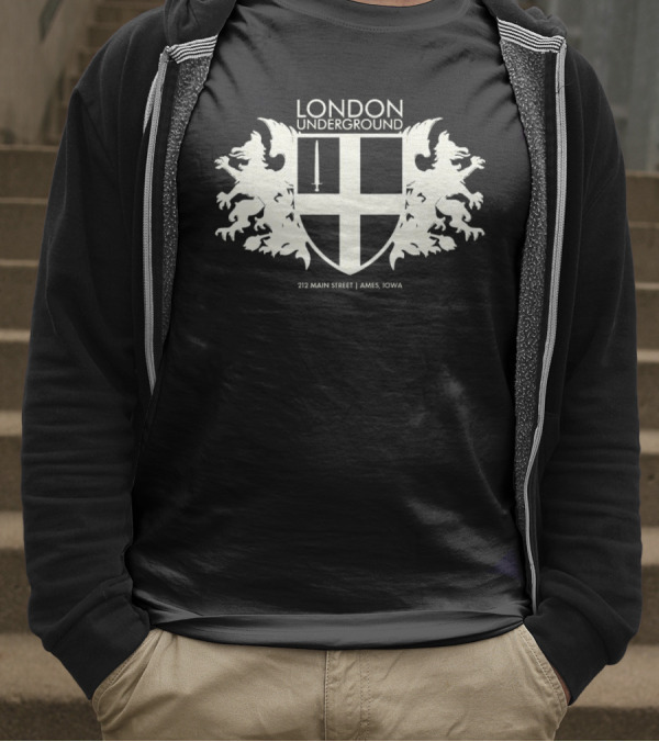 London Underground 232 Main Street Ames Iowa Heraldic Crest Design T-Shirt