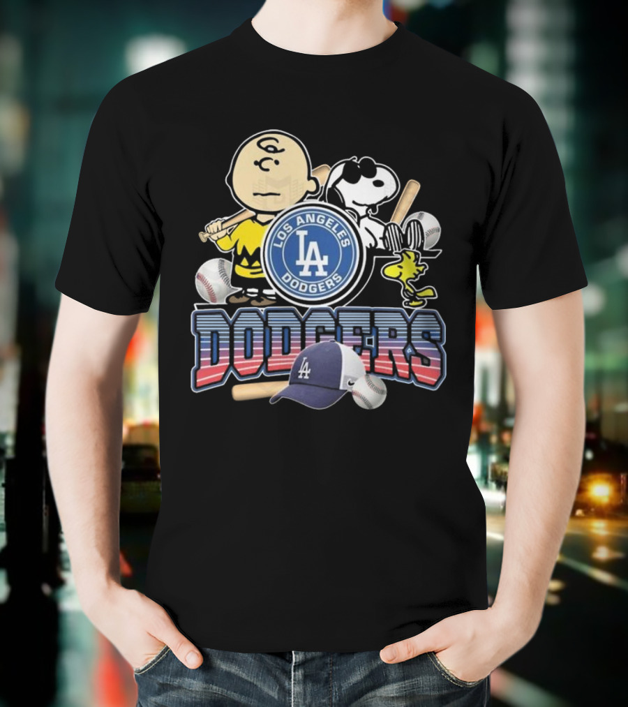 Los Angeles Dodgers Peanuts 2025 Charlie Brown Snoopy Woodstock Baseball Cap T-Shirt