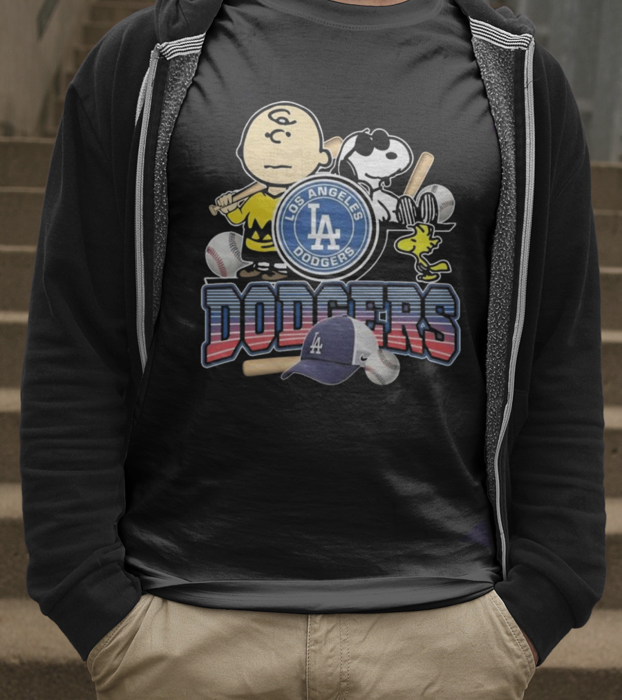 Los Angeles Dodgers Peanuts 2025 Charlie Brown Snoopy Woodstock Baseball Cap T-Shirt