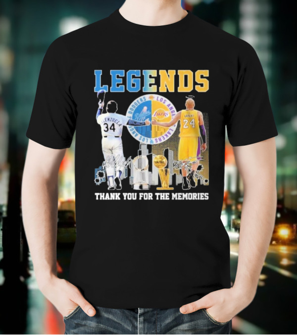 Los Angeles Legends Dodgers Valenzuela Lakers Bryant Thank You For The Memories T-Shirt