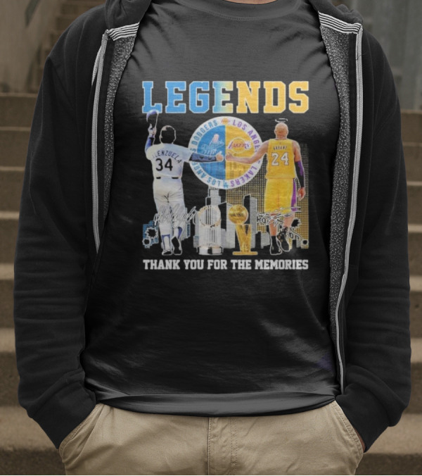 Los Angeles Legends Dodgers Valenzuela Lakers Bryant Thank You For The Memories T-Shirt