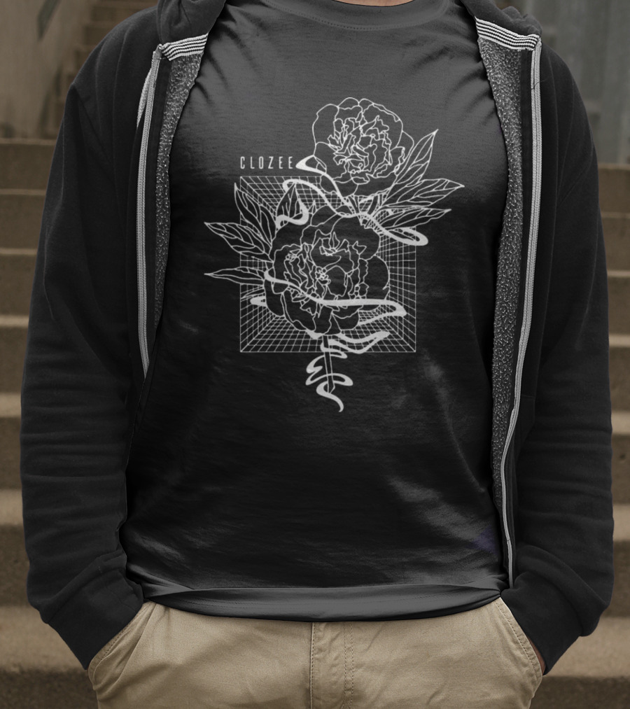 Lsdream Clozee Rose Noir Clozee Botanical Geometric Art T-Shirt