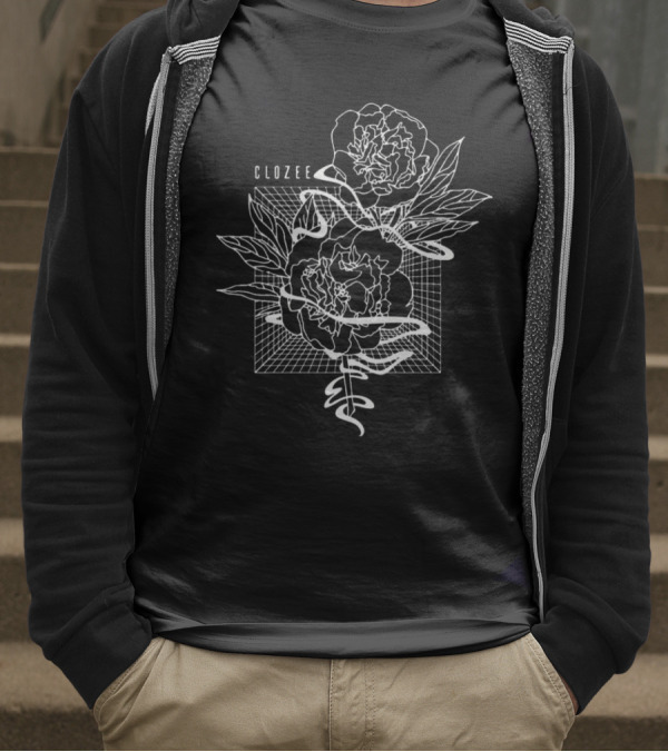 Lsdream Clozee Rose Noir Clozee Botanical Geometric Art T-Shirt