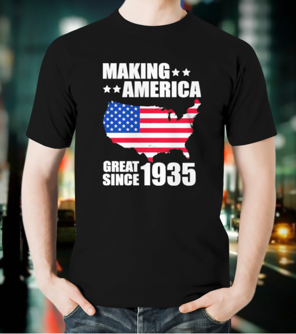 Making America Great Since 1935 USA Flag Map Stars T-Shirt