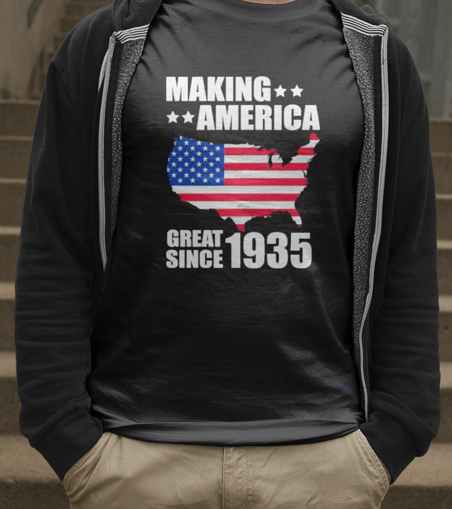 Making America Great Since 1935 USA Flag Map Stars T-Shirt