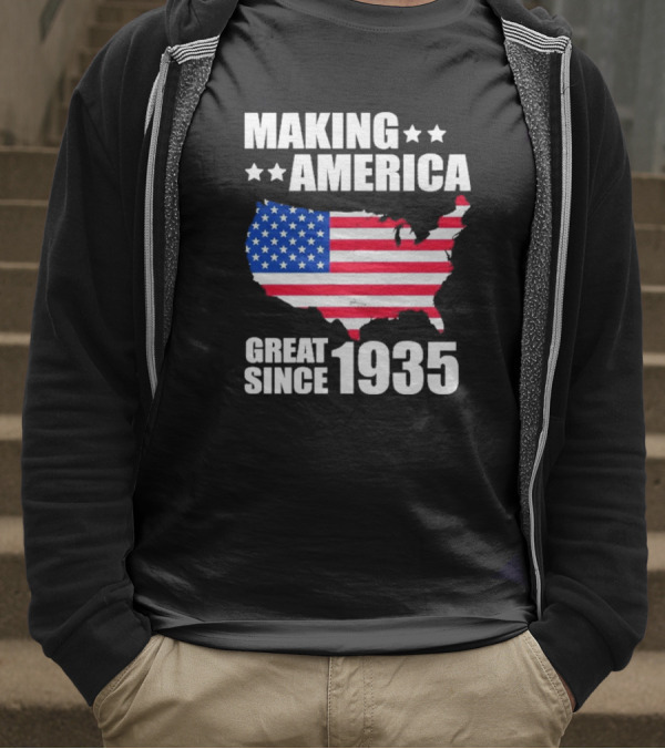Making America Great Since 1935 USA Flag Map Stars T-Shirt