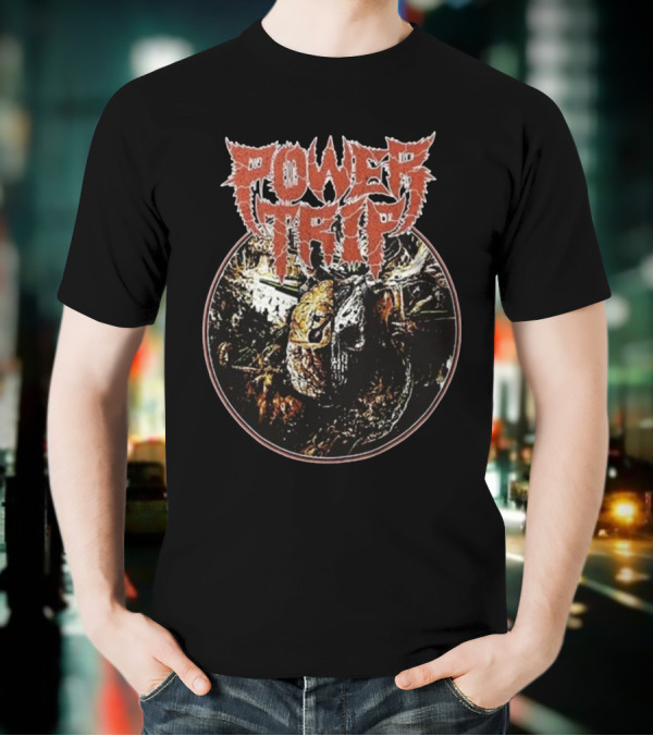 Power Trip Manifest Decimation Saw Blade Skull Circle T-Shirt