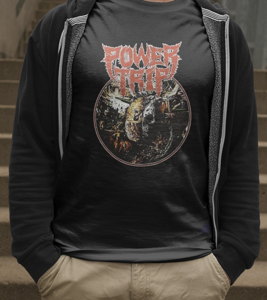 Power Trip Manifest Decimation Saw Blade Skull Circle T-Shirt