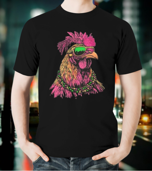 Mardi Gras Chicken Beads And Sunglasses Vibrant Rooster T-Shirt