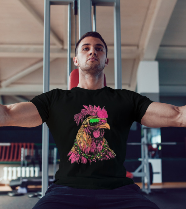Mardi Gras Chicken Beads And Sunglasses Vibrant Rooster T-Shirt