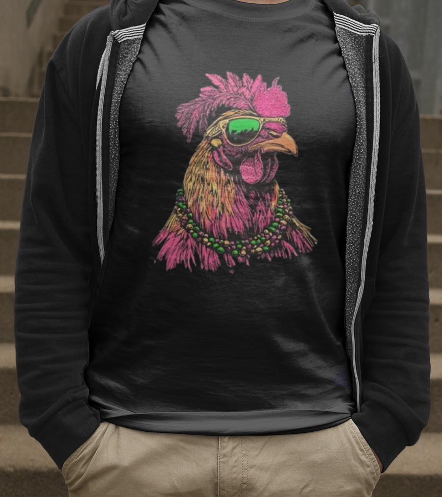 Mardi Gras Chicken Beads And Sunglasses Vibrant Rooster T-Shirt