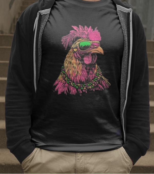 Mardi Gras Chicken Beads And Sunglasses Vibrant Rooster T-Shirt