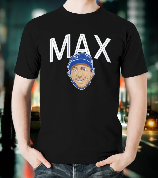 MAX Scherzer Blue Cap Smiling Face Illustration T-Shirt