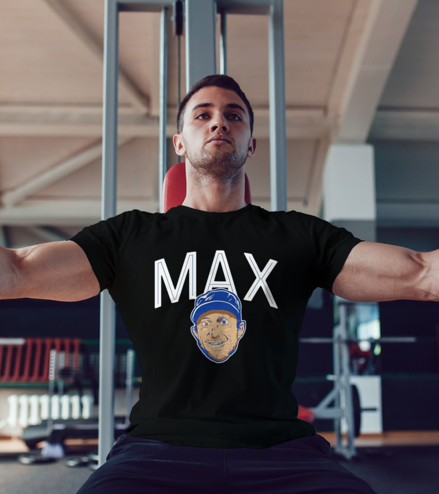 MAX Scherzer Blue Cap Smiling Face Illustration T-Shirt