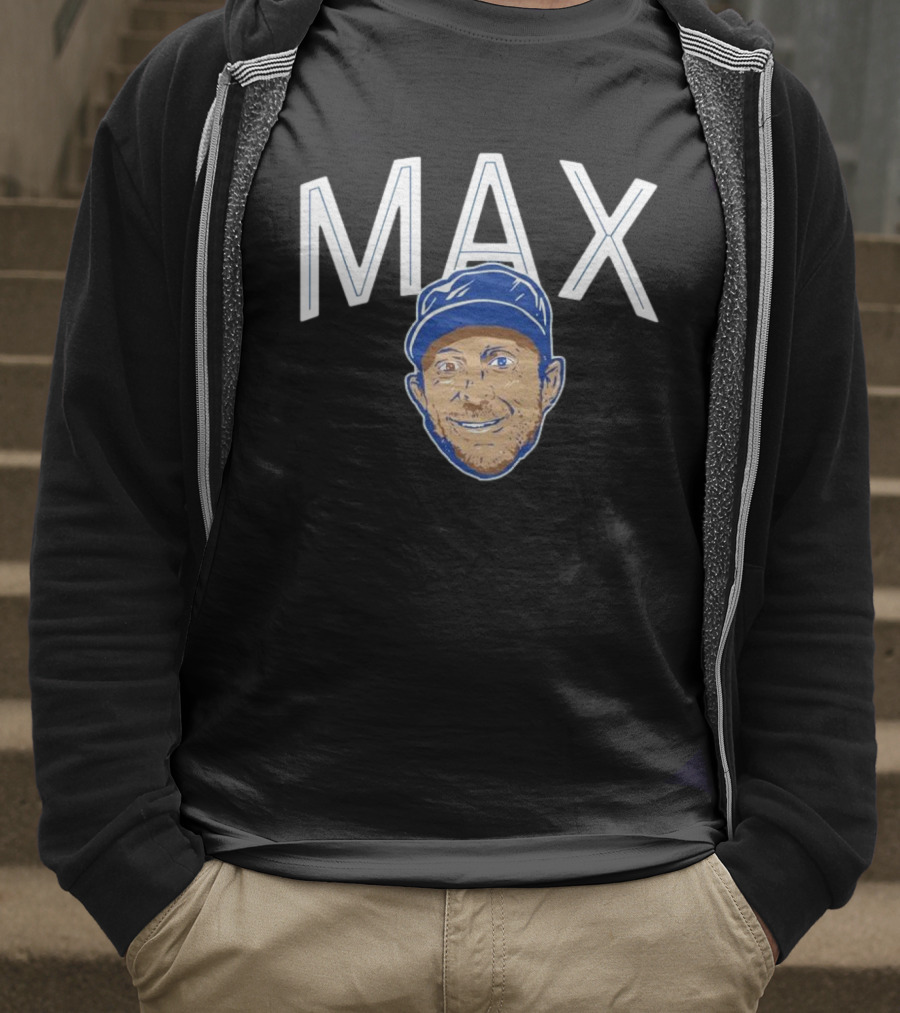 MAX Scherzer Blue Cap Smiling Face Illustration T-Shirt