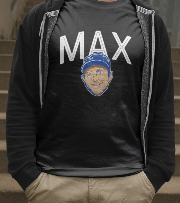 MAX Scherzer Blue Cap Smiling Face Illustration T-Shirt
