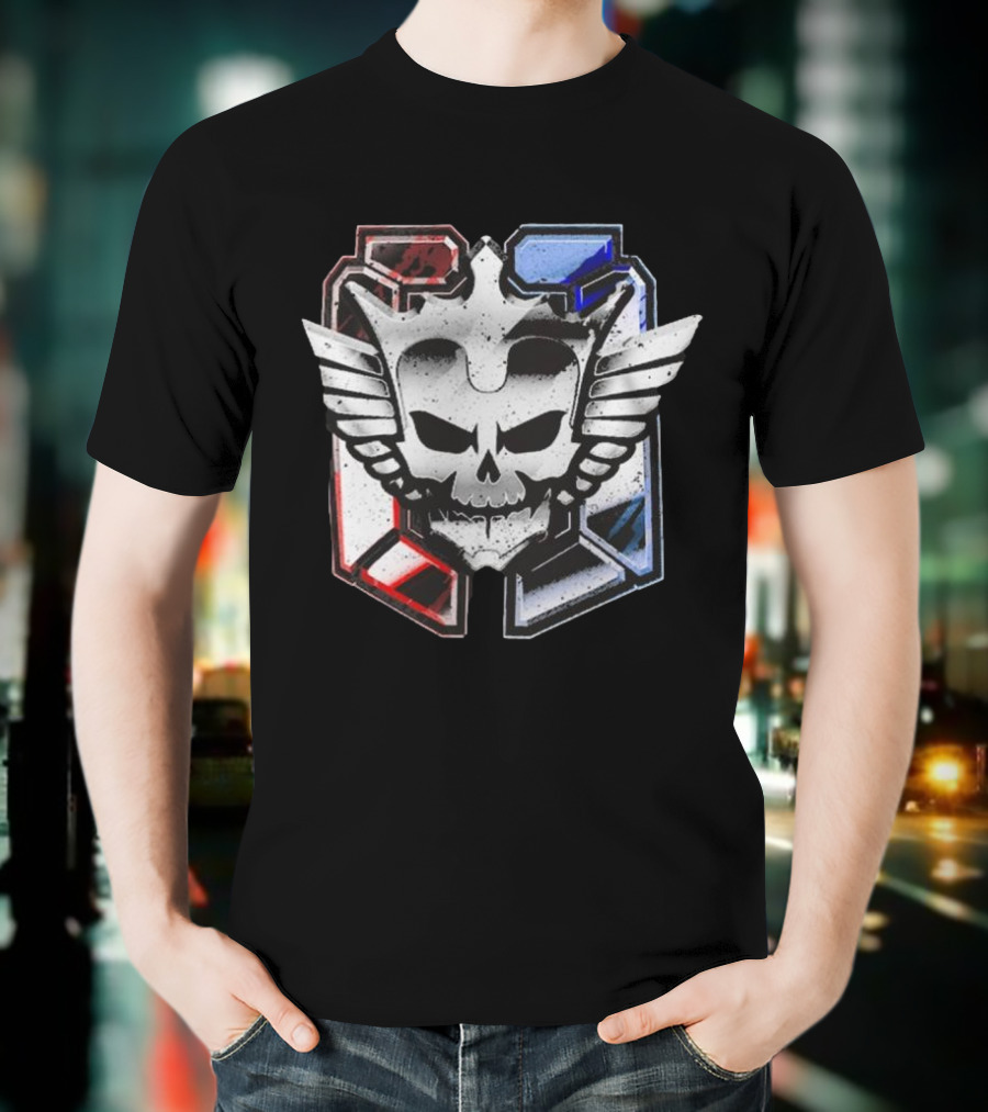 Cody Rhodes Captain Badge Black Skull Wings Red Blue White T-Shirt