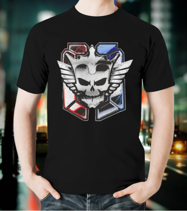 Cody Rhodes Captain Badge Black Skull Wings Red Blue White T-Shirt