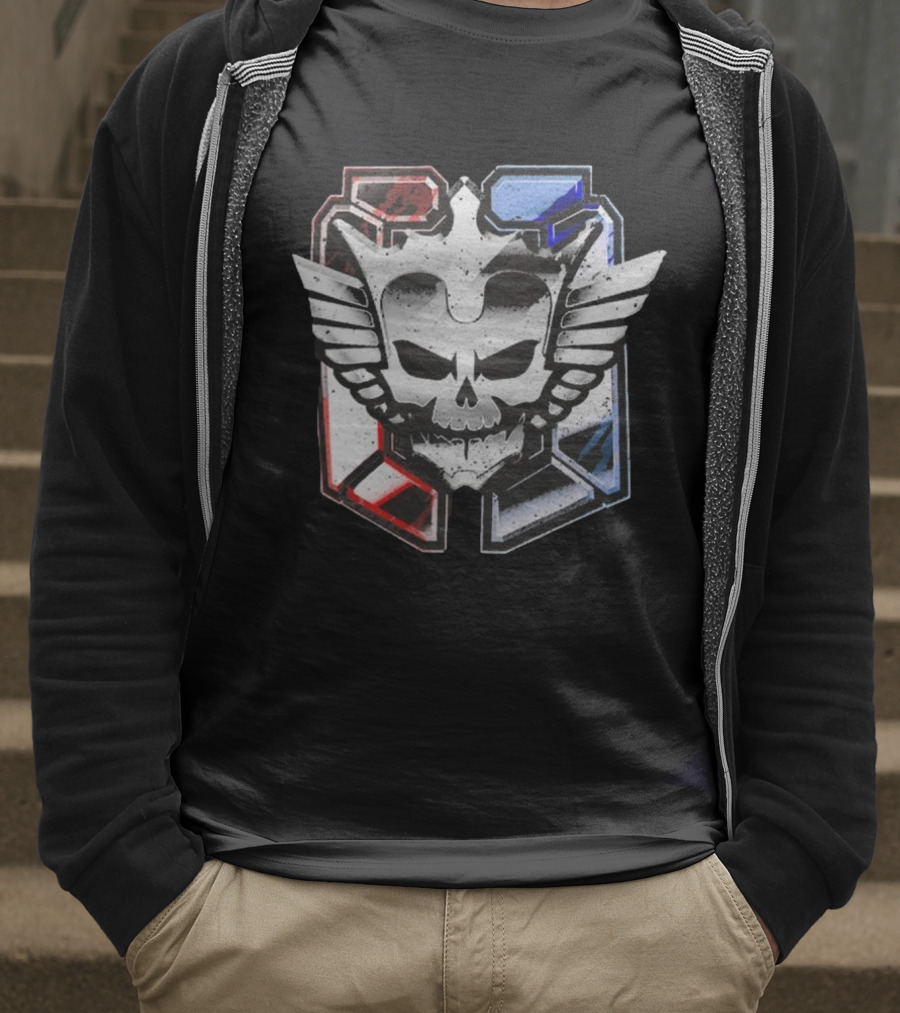 Cody Rhodes Captain Badge Black Skull Wings Red Blue White T-Shirt