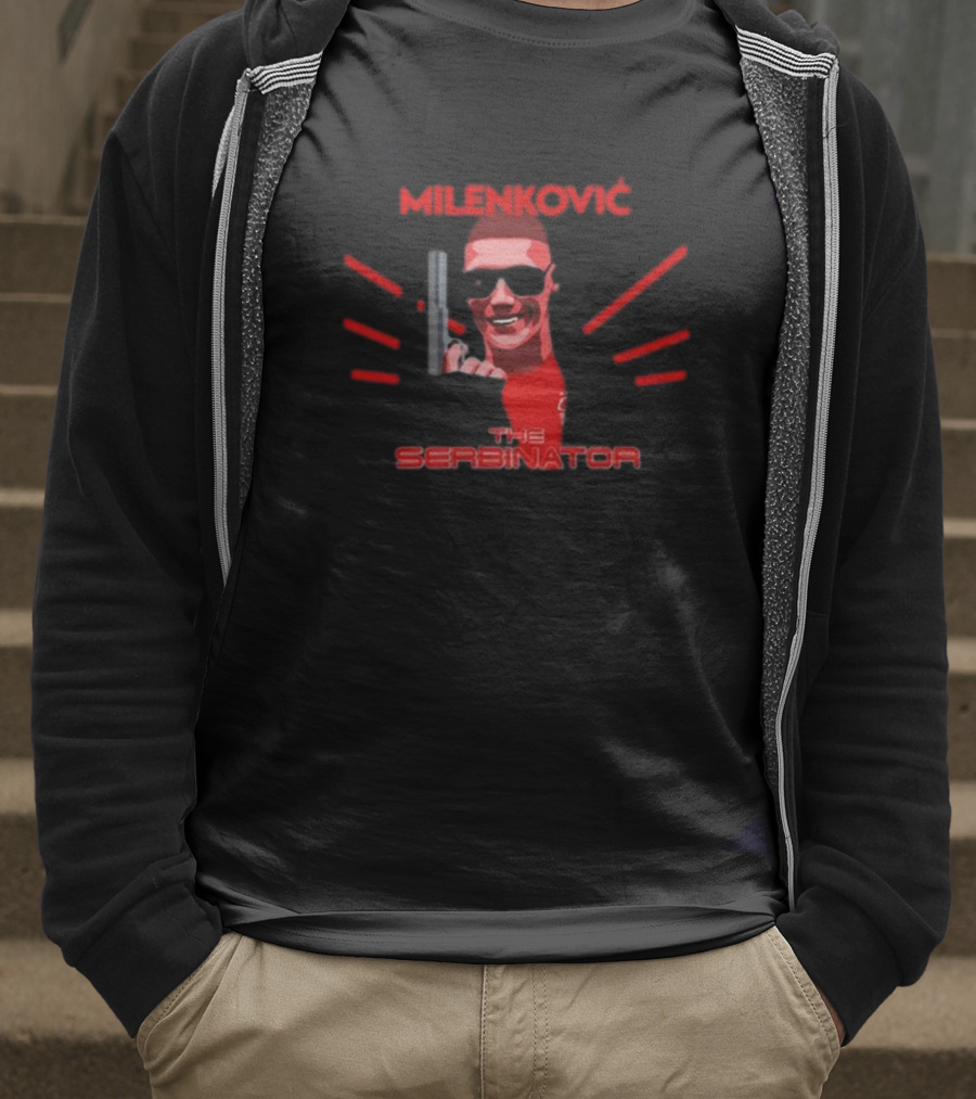 Milenkovic The Serbinator Sunglasses Gun Pose T-Shirt