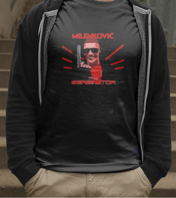 Milenkovic The Serbinator Sunglasses Gun Pose T-Shirt