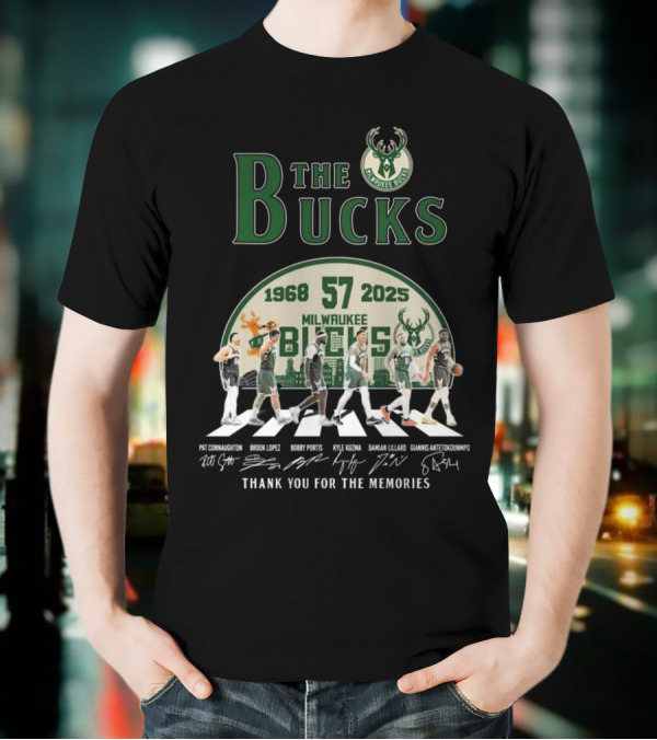 Milwaukee Bucks 57 Years 1968-2025 Thank You For The Memories T-Shirt