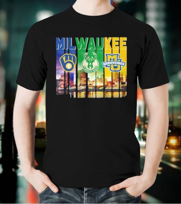 Milwaukee Brewers Bucks Marquette City Skyline Theme T-Shirt