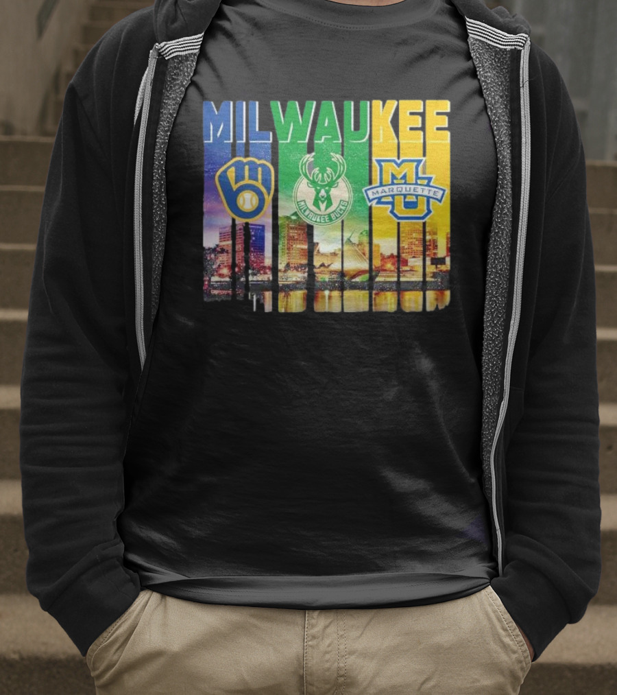 Milwaukee Brewers Bucks Marquette City Skyline Theme T-Shirt