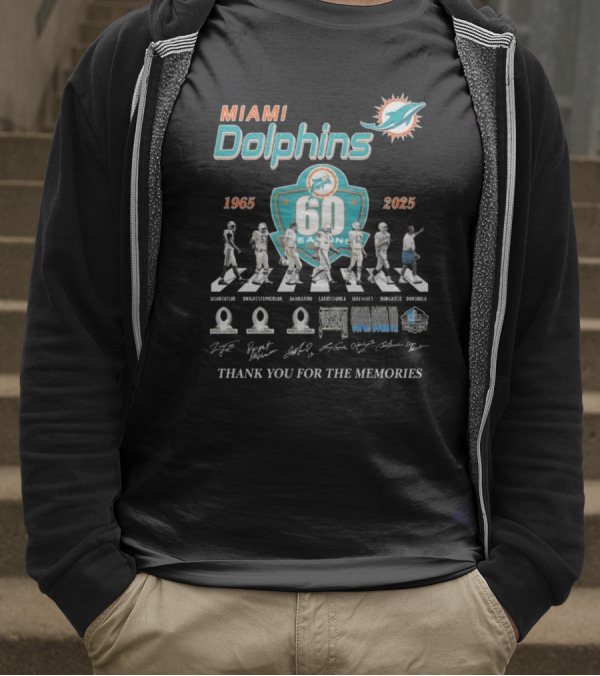 Miami Dolphins 60 Seasons 1965-2025 Thank You For The Memories Signatures T-Shirt