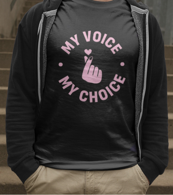 My Voice My Choice Pink Finger Heart Gesture T-Shirt