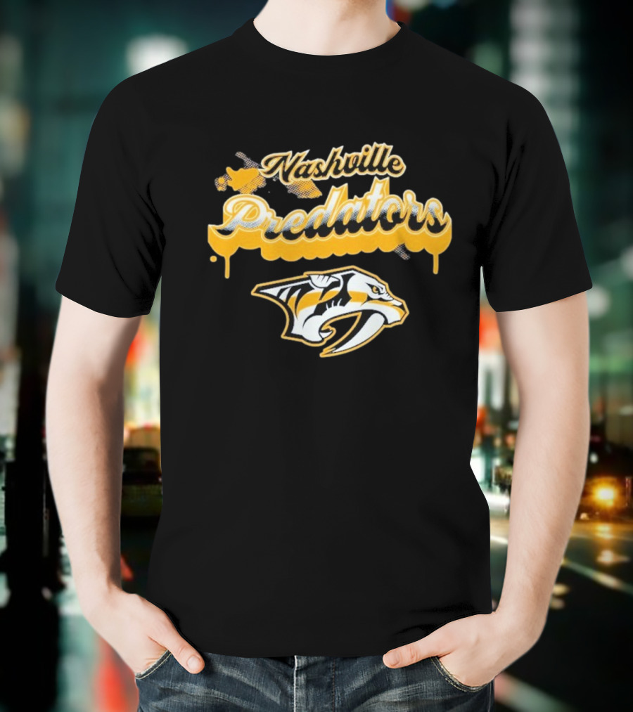 Nashville Predators Bubbly Script Ice Hockey Team Logo T-Shirt