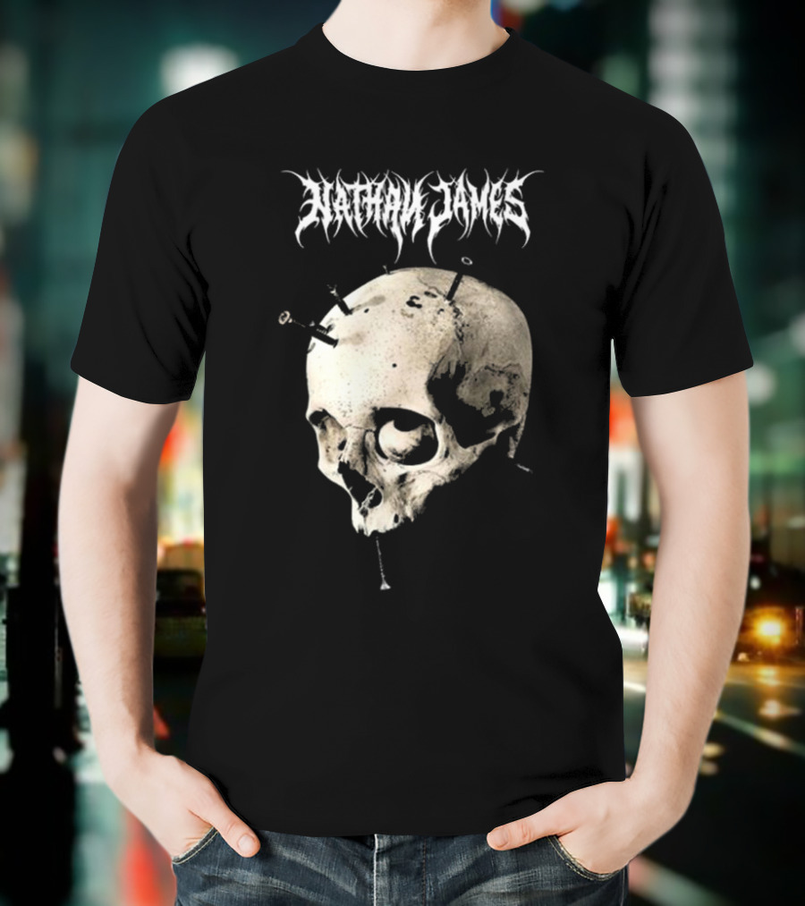 Nathan James Skull With Nails And Textured Background T-Shirt