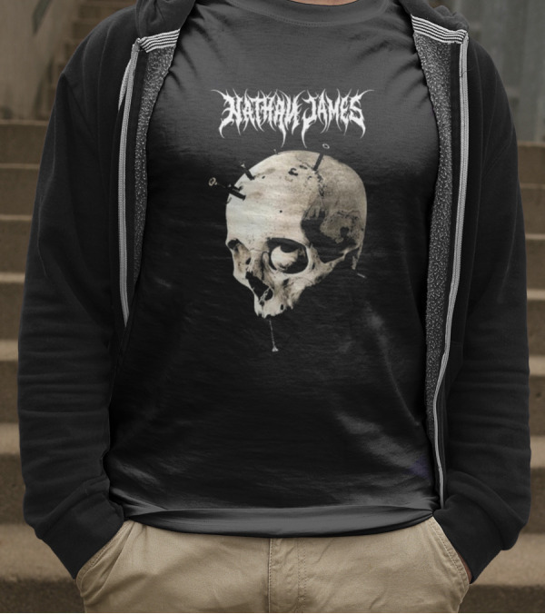Nathan James Skull With Nails And Textured Background T-Shirt