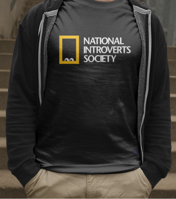 National Introverts Society Humor Featuring Iconic Yellow Frame And Peeking Eyes T-Shirt