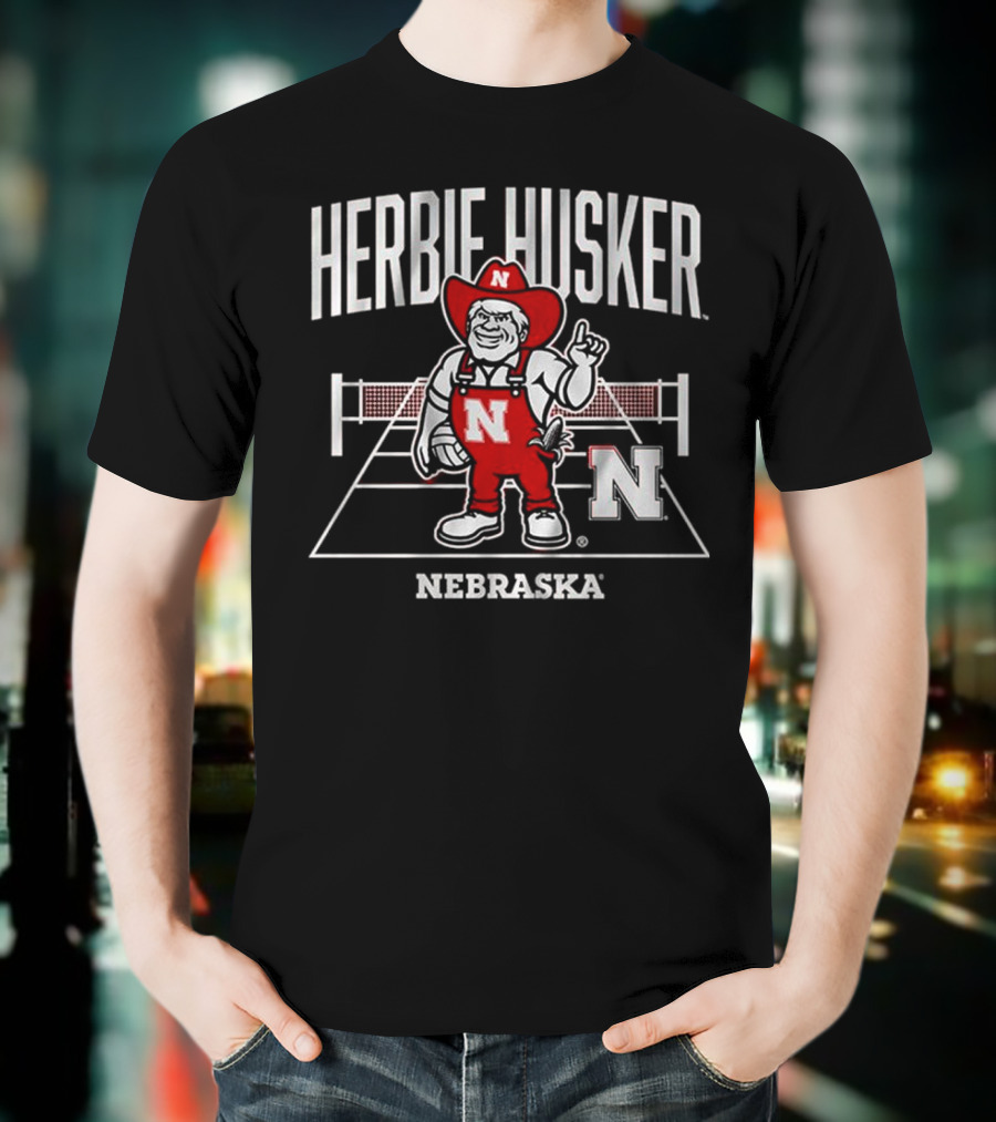 Herbie Husker Nebraska Volleyball Mascot With Court And Net T-Shirt