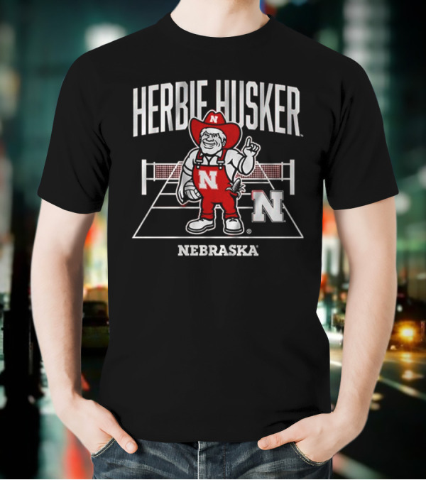 Herbie Husker Nebraska Volleyball Mascot With Court And Net T-Shirt
