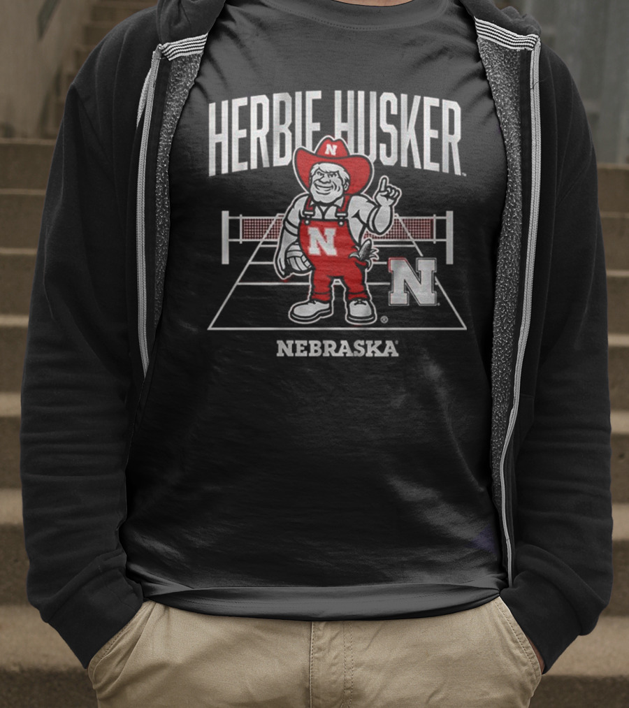 Herbie Husker Nebraska Volleyball Mascot With Court And Net T-Shirt