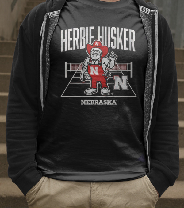Herbie Husker Nebraska Volleyball Mascot With Court And Net T-Shirt