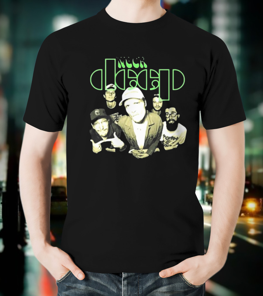 Neckdeep Doors Of Perception Band Photo Neon Green Text T-Shirt