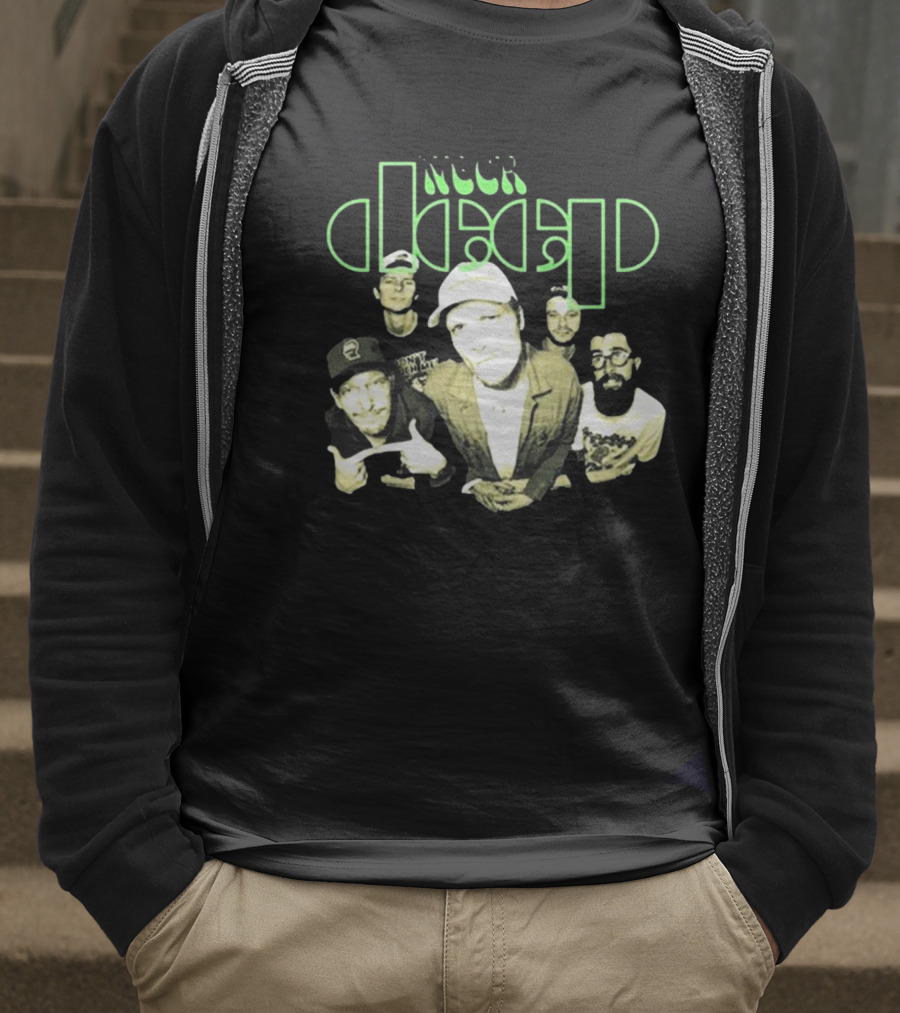 Neckdeep Doors Of Perception Band Photo Neon Green Text T-Shirt