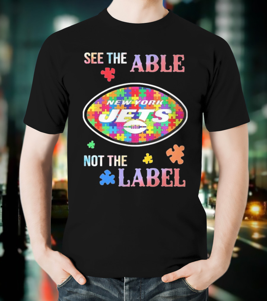 New York Jets Autism Awareness See The Able Not The Label Puzzle Pieces T-Shirt