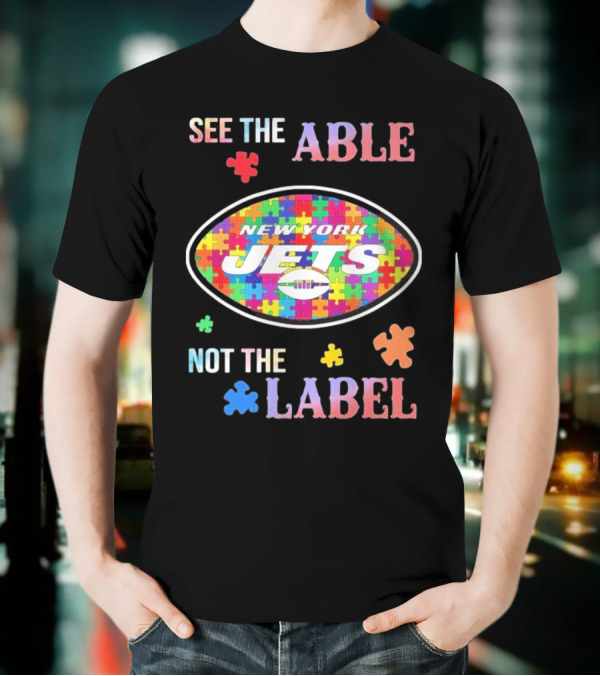 New York Jets Autism Awareness See The Able Not The Label Puzzle Pieces T-Shirt