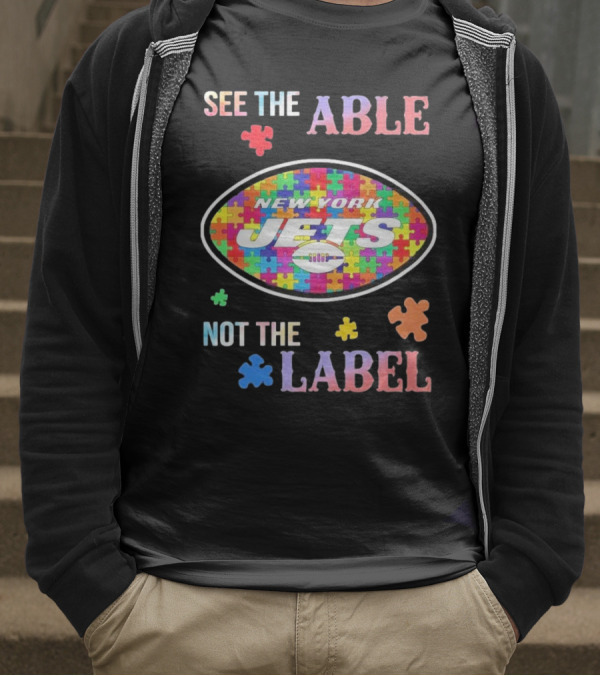 New York Jets Autism Awareness See The Able Not The Label Puzzle Pieces T-Shirt