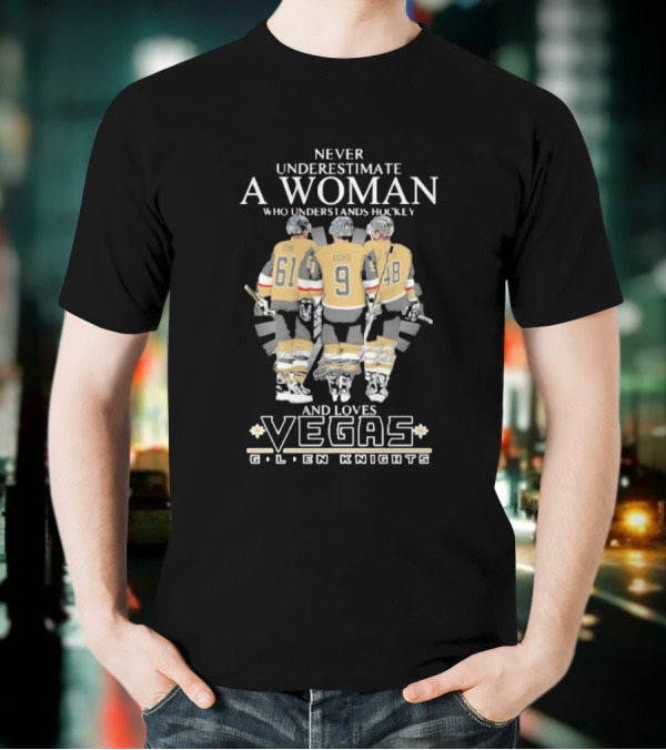 Never Underestimate A Woman Who Understands Hockey Stone Eichel Loves Vegas Golden Knights T-Shirt