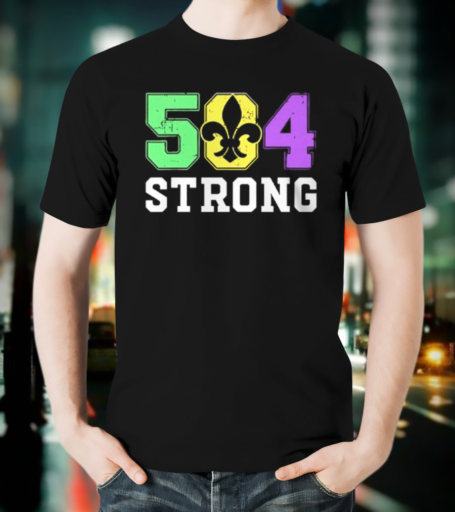 New Orleans 504 Strong Fleur-de-Lis Green Yellow Purple T-Shirt