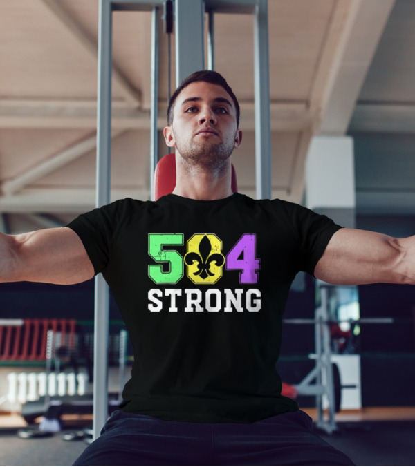New Orleans 504 Strong Fleur-de-Lis Green Yellow Purple T-Shirt